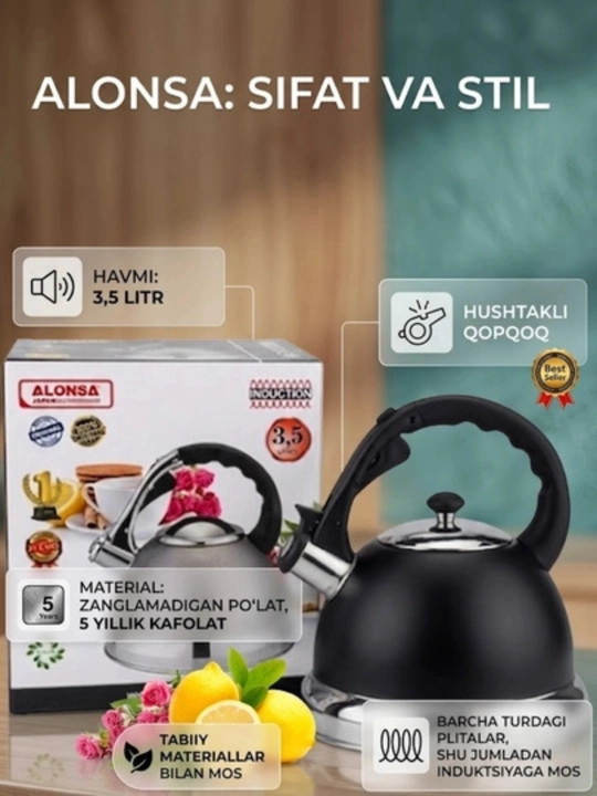 Чайник со свистком ALONSA, гранитное покрытие, 3.5 л