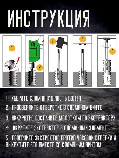 Экстрактор болтов набор для удаления сломанных болтов