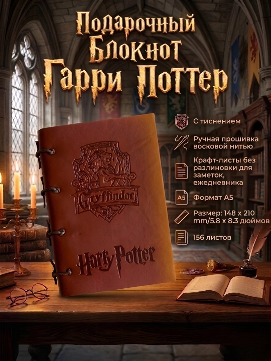 Блокнот Гарри Поттер подарочный А5, Слизерин и Гриффиндор, 156 листов - 