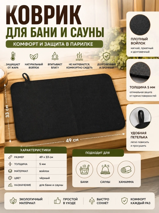 Шапка для бани, банная, для сауны, войлок, конус, защита головы в парной - 