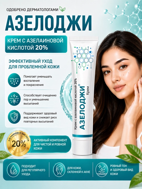 Крем от прыщей с азелаиновой кислотой 20% Azelogy, 30 г