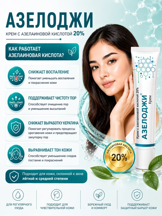 Azelogy 20% azelain kislotali husnbuzarga qarshi krem, 30 g - 