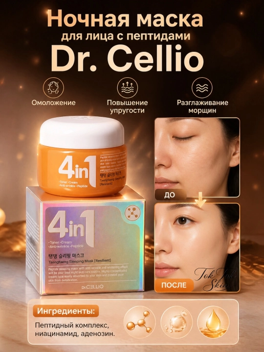 Dr.Cellio 4in1 увлажняющий коллагеновый крем + ночная маска для лица, против морщин