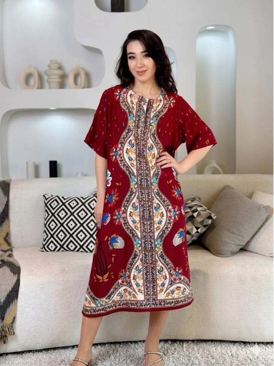 Ayollar uchun uy ko‘ylagi shtapel mato, yozgi  katta o‘lcham 50 52 54 56 58 60