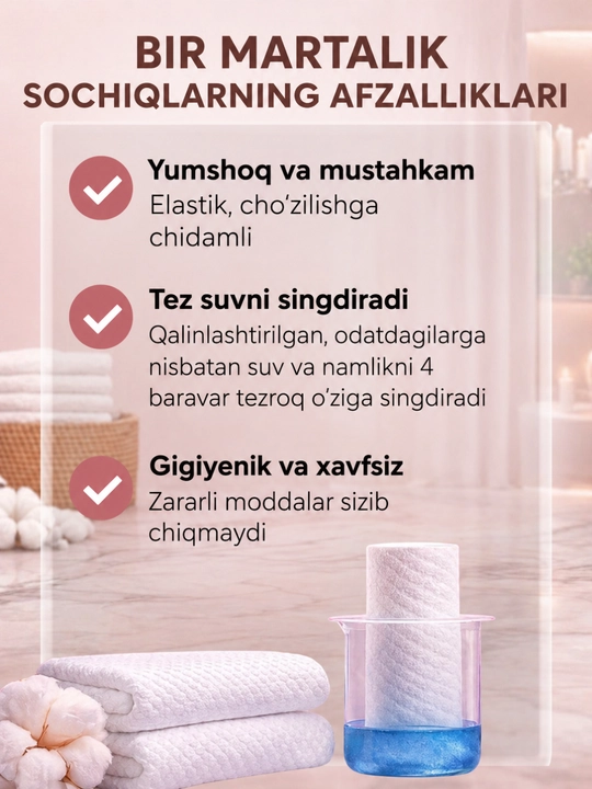 Bir martalik sochiqlar, hammom va yuz uchun to'plam, sayohat uchun qulay