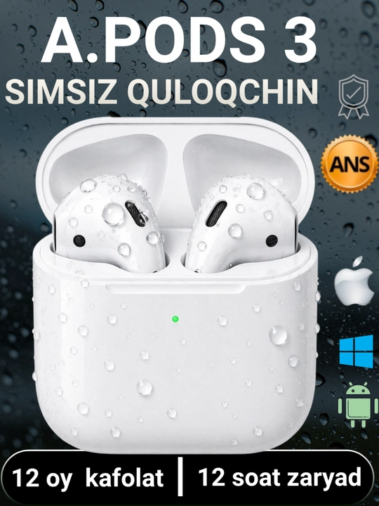 Simsiz quloqchinlar Pods Pro 3 sensorli, iPhone va Android uchun bluetooth