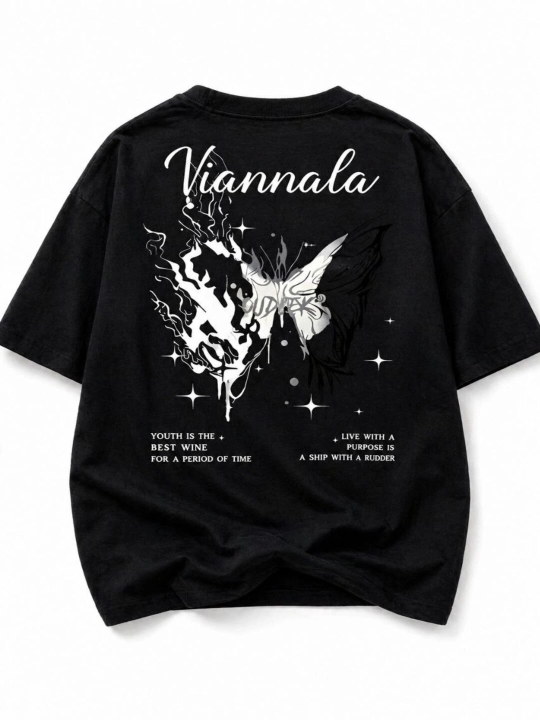 Viannala kapalak printli oversize futbolka, 100% paxta, uniseks - 