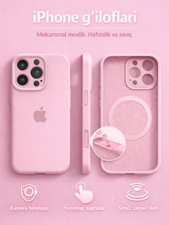 IPhone 11, 13, 14, 15, 16, 17 Pro, Pro Max uchun silikon g‘iloflar - 