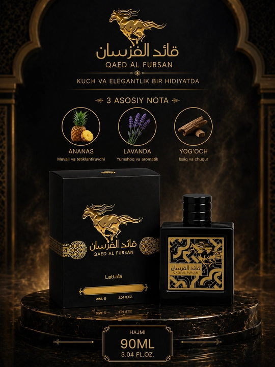 Erkaklar uchun Qaed Al Fursan Lattafa Parfyumlangan suvi, 100 ml