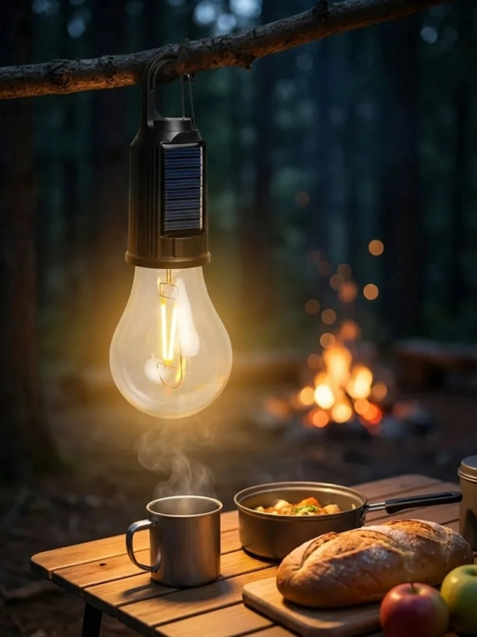 Quyoshli LED chiroq, USB, 3 rejim, karabin, camping va sayohat uchun