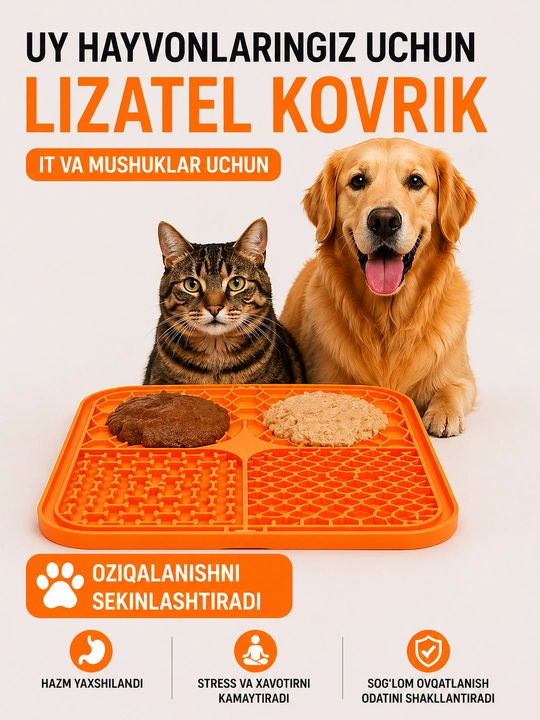 It va mushuklar uchun lizatish kovrik, antistress, sekin ovqatlantirish, silikon
