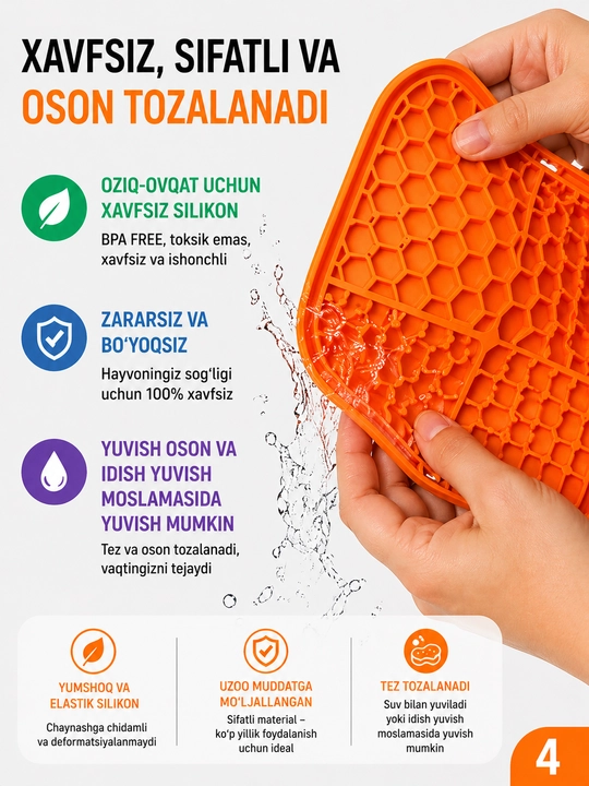 It va mushuklar uchun lizatish kovrik, antistress, sekin ovqatlantirish, silikon