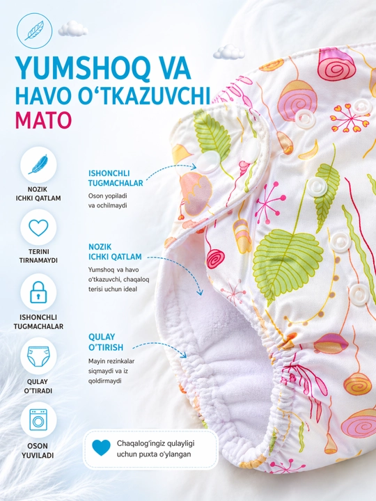 Ko‘p marta ishlatiladigan tagliklar, vkladishli, tuvakka o‘rgatish uchun, 3-15 kg