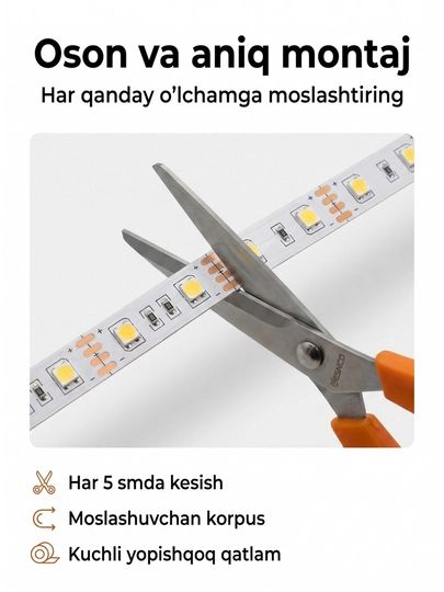 LED лента 12V 4500K (5 метров) – 120/240 LED/м, резка каждые 5 см, нейтральный белый свет