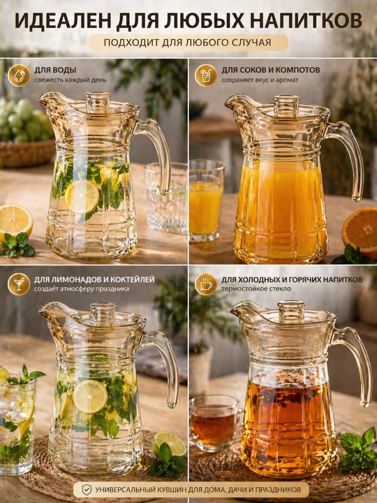 Shisha grafin 1.5L suv uchun, oshxona, sovg‘a, bahor yoz, ichimliklar