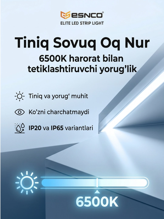 LED лента 24V 6500K (10 метров) – 120/240 LED/м, SMD 2835, 10мм, резка 5см, холодный белый