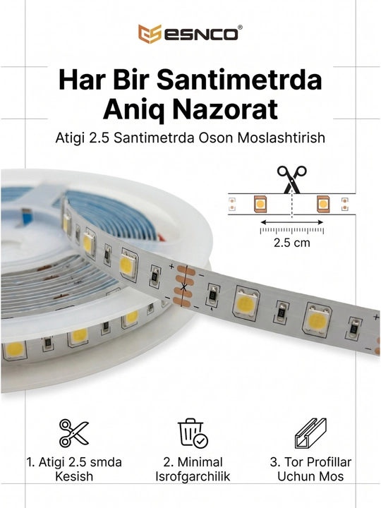 LED лента 12V 4500K (5 метров) – 120/240 LED/м, SMD 2835, 8 мм, резка 2.5 см IP20/IP65