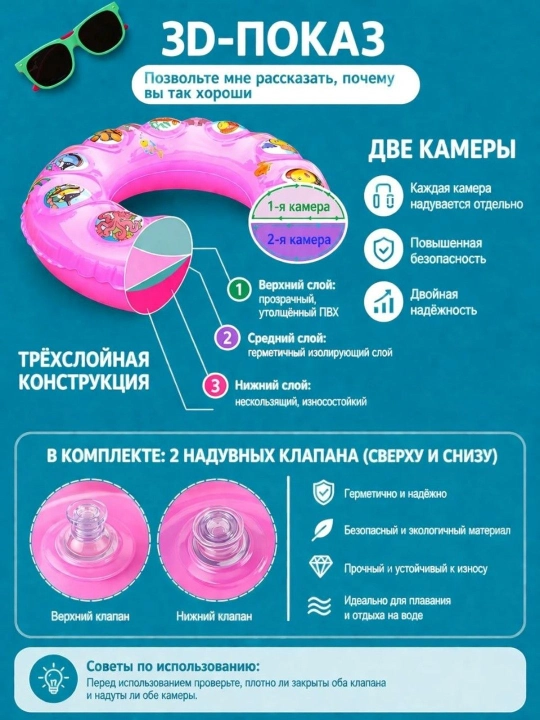 Надувной круг для плавания, купания в бассейне, баллон детский 50-90 cм, от 3 до 13+лет