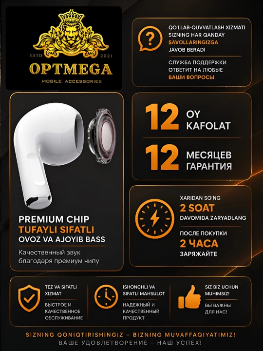 Pods Pro simsiz quloqchinlar, iPhone va Android uchun quloqliklar, OPTMEGA