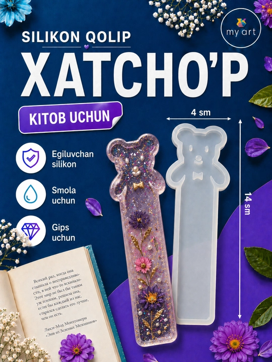 Silikon qolip zakladka, epoksi smola uchun mold, kitob belgilagichi, xatcho'p - 
