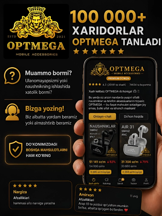 Pods Pro simsiz quloqchinlar, iPhone va Android uchun quloqliklar, OPTMEGA