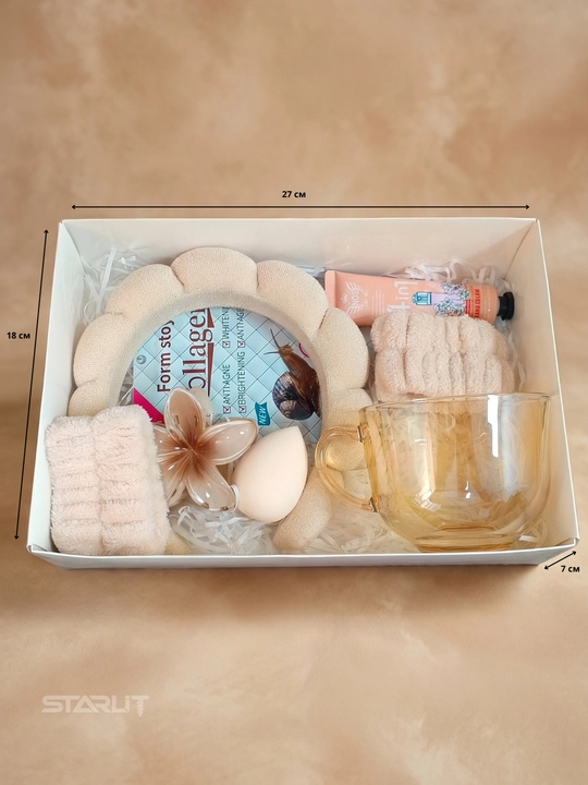 Krujkali sovg‘a to‘plami – kollagen niqob, kosmetik gubka va krem bilan beauty sovg‘a boks