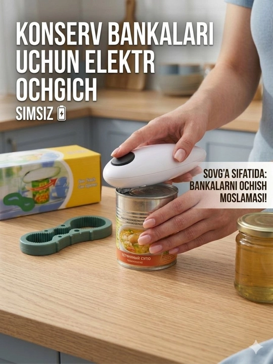 Simsiz elektr konserva ochgich, banka ochgich, sovg‘a sifatida