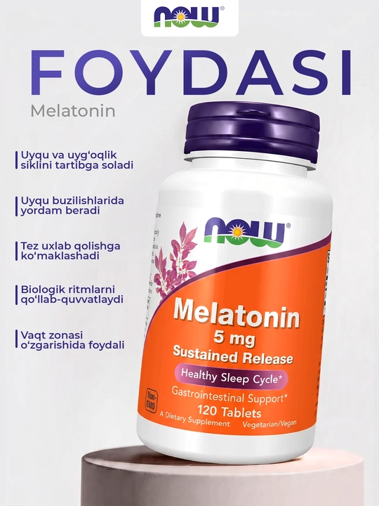 Мелатонин NOW Supplements, цикл здорового сна, 3/5 мг, 120/180 капсул, Халяль