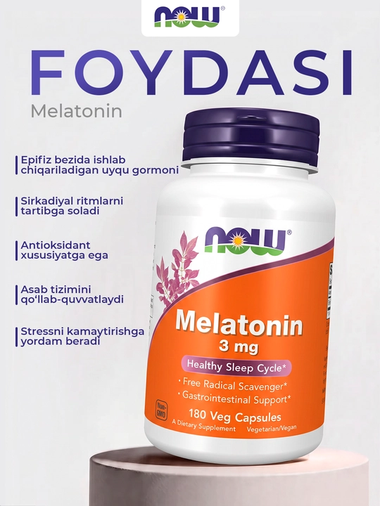 Мелатонин NOW Supplements, цикл здорового сна, 3/5 мг, 120/180 капсул, Халяль