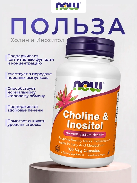 NOW Foods, Xolin va Inositol, 100 kapsula, Halol