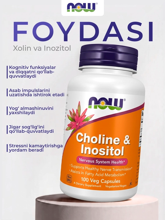 NOW Foods, Xolin va Inositol, 100 kapsula, Halol