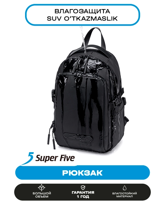 Super Five ryukzak suv o‘tkazmaydigan, shahar uchun, keng sig‘imli