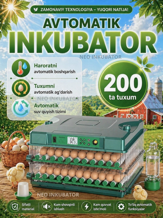 Полностью автоматический инкубатор,12/24/36/64/100/128/200/300/400, работает от 12В и 220В - 