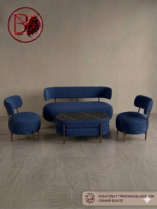Qabulxona uchun yumshoq mebel to‘plami, bukle, divan, 2 ta kreslo va stolcha - 