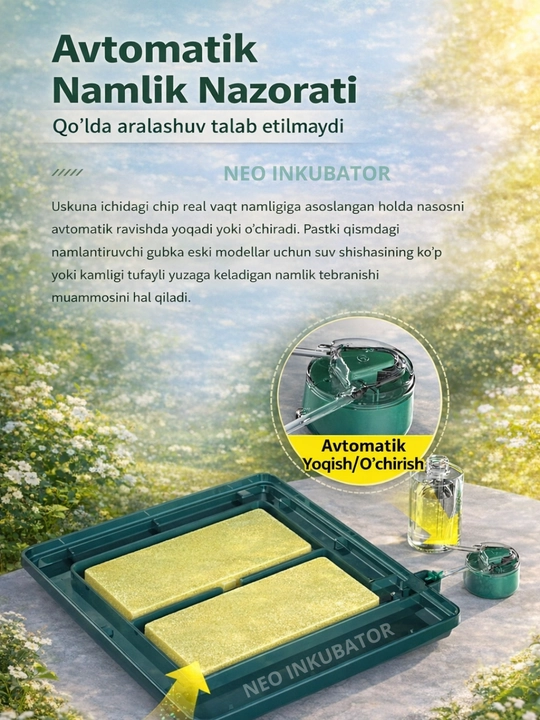 To'liq avtomatik inkubator, 12/24/36/64/100/128/200/300/400, 12V va 220V dan ishlaydi