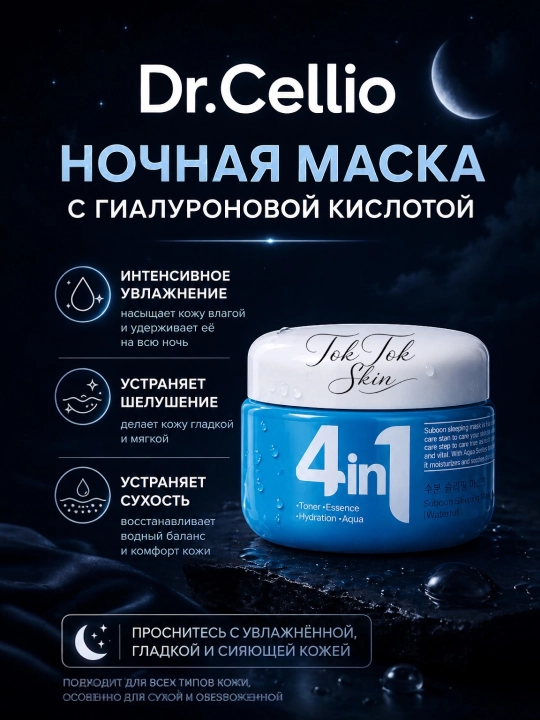 Dr.Cellio 4in1 увлажняющий коллагеновый крем + ночная маска для лица, против морщин