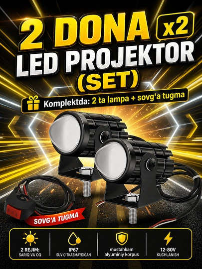 Дополнительная LED фара для мотоцикла, яркий свет, универсальное крепление — MOTOXON-AFARA-ЧЕРН