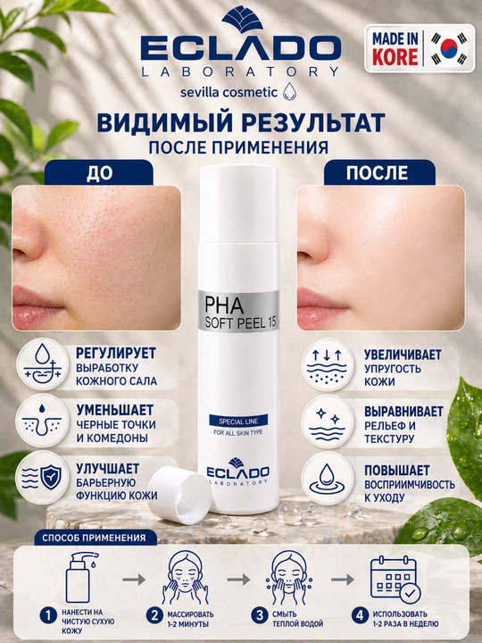Eclado Soft Peel, пилинг для лица, Eclado PHA, средство для сужения пор