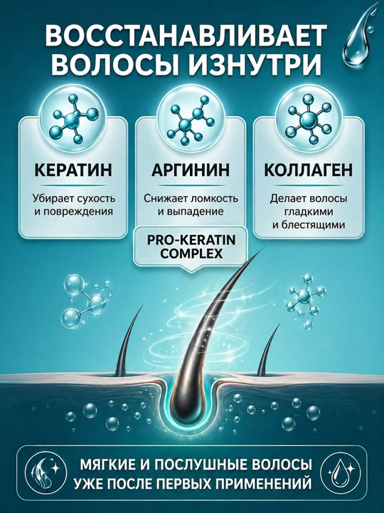 Бальзам для волос Dr.Sante Keratin, для тусклых и ломких волос, кератин + коллаген, 200 м