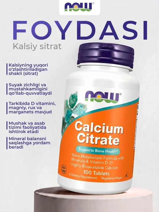 Kalsiy Sitrat NOW Foods, 100 kapsula, Halol