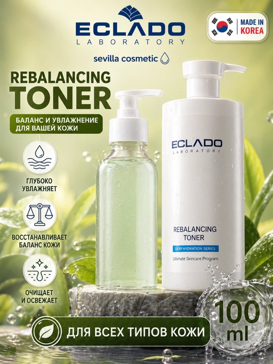 Тоник Eclado Rebalancing-100 мл, для жирной и комбинированной кожи - 