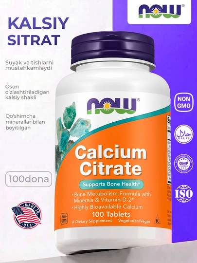 Kalsiy Sitrat NOW Foods, 100 kapsula, Halol - 