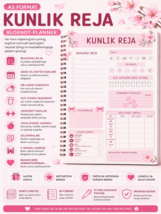 Блокнот для планирования для мусульман – A5 формат (ежедневник / planner)