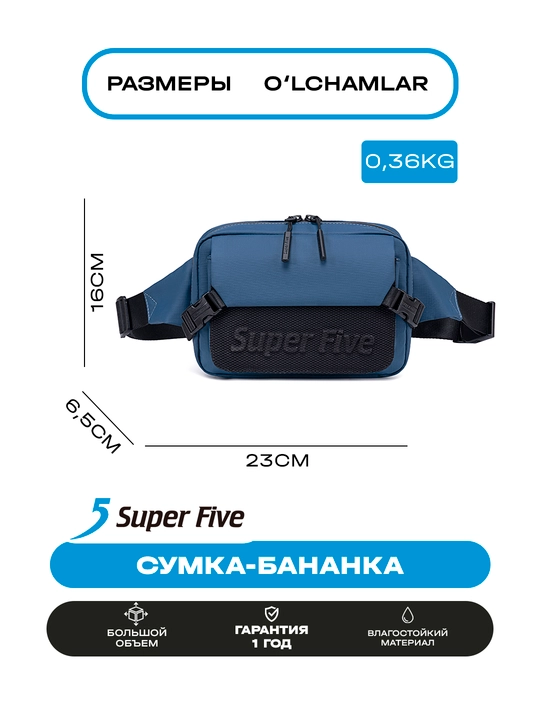 Super Five bel sumkasi, ixcham, suvga chidamli, yelkaga taqiladigan
