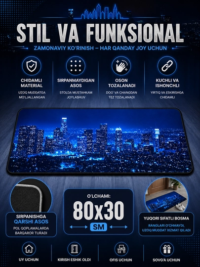 Большой коврик для стола 80x30 см – игровой pad для мыши и клавиатуры — ASRMOB-KOV30X80LAR-ТЕМНСИН