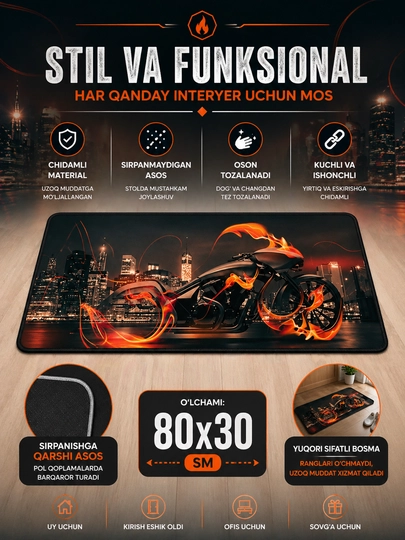 Большой коврик для стола 80x30 см – игровой pad для мыши и клавиатуры — ASRMOB-KOV30X80LAR-ОРАНЖ