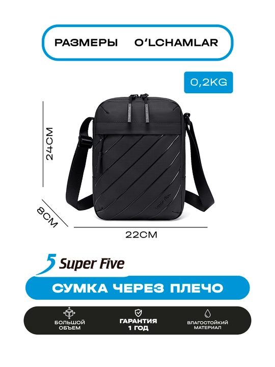 Super Five sumkasi, ixcham, o‘g‘rilikka qarshi, suvga chidamli, telefon va hujjatlar uchun