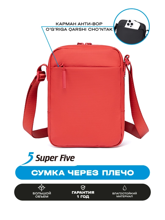 Super Five sumkasi, ixcham, o‘g‘rilikka qarshi, suvga chidamli, telefon va hujjatlar uchun