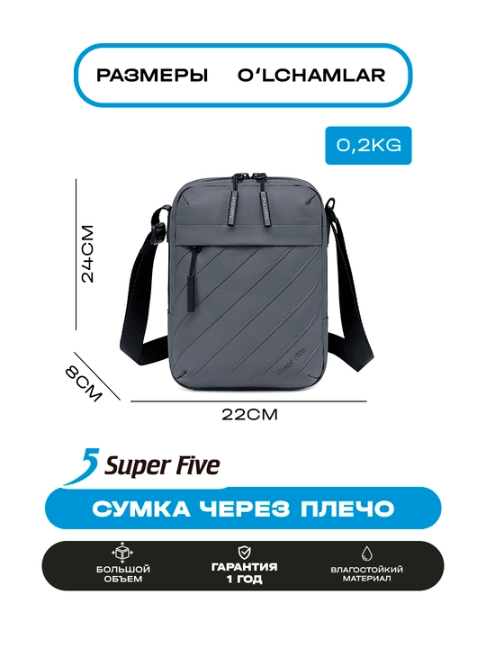 Super Five sumkasi, ixcham, o‘g‘rilikka qarshi, suvga chidamli, telefon va hujjatlar uchun