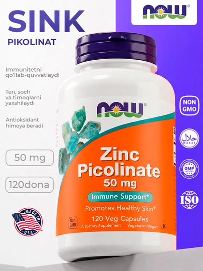 Sink pikolinat NOW Foods, 50 mg, 120 kapsulasi, Halol - 